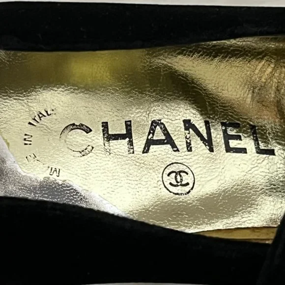 Vintage CHANEL Black Velvet Pumps With Satin Trim And Removable Bow Size EU 37.5 - Picture 13 of 15
